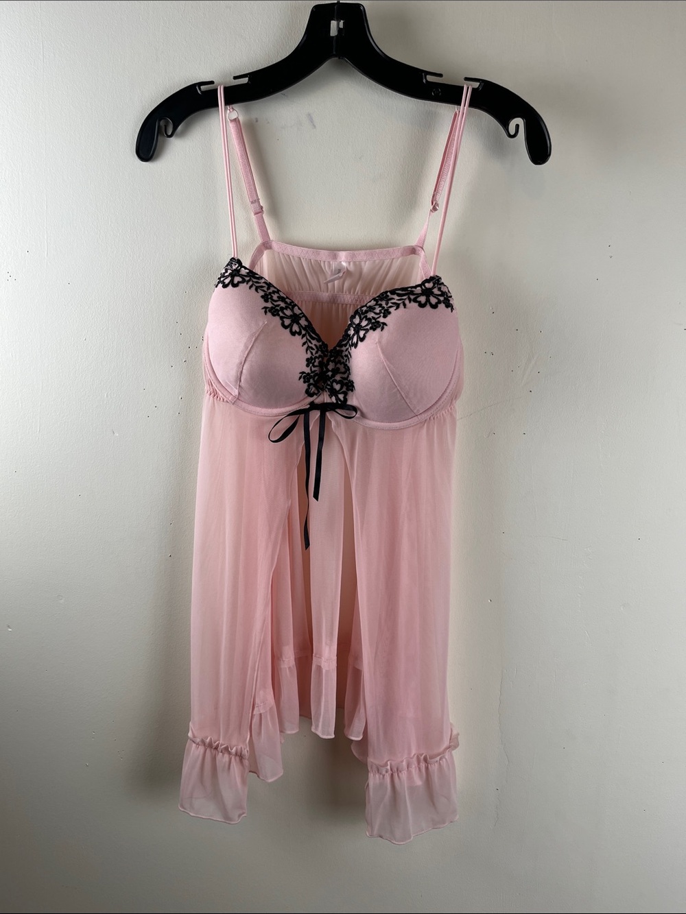 Vintage Inner Secrets Women's Pink Lace-Trim Babydoll Chemise - Unbranded